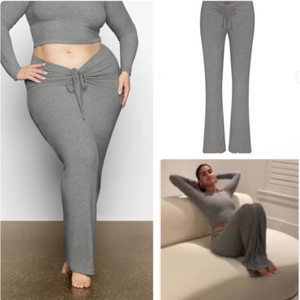NWT Skims Rouched Rib Knit Lounge Pants 3x Heather Gray